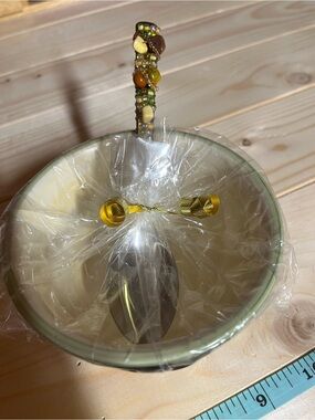 Beaded Handle Spoon (hand beaded) with Cream Ceramic Bowl - NEW